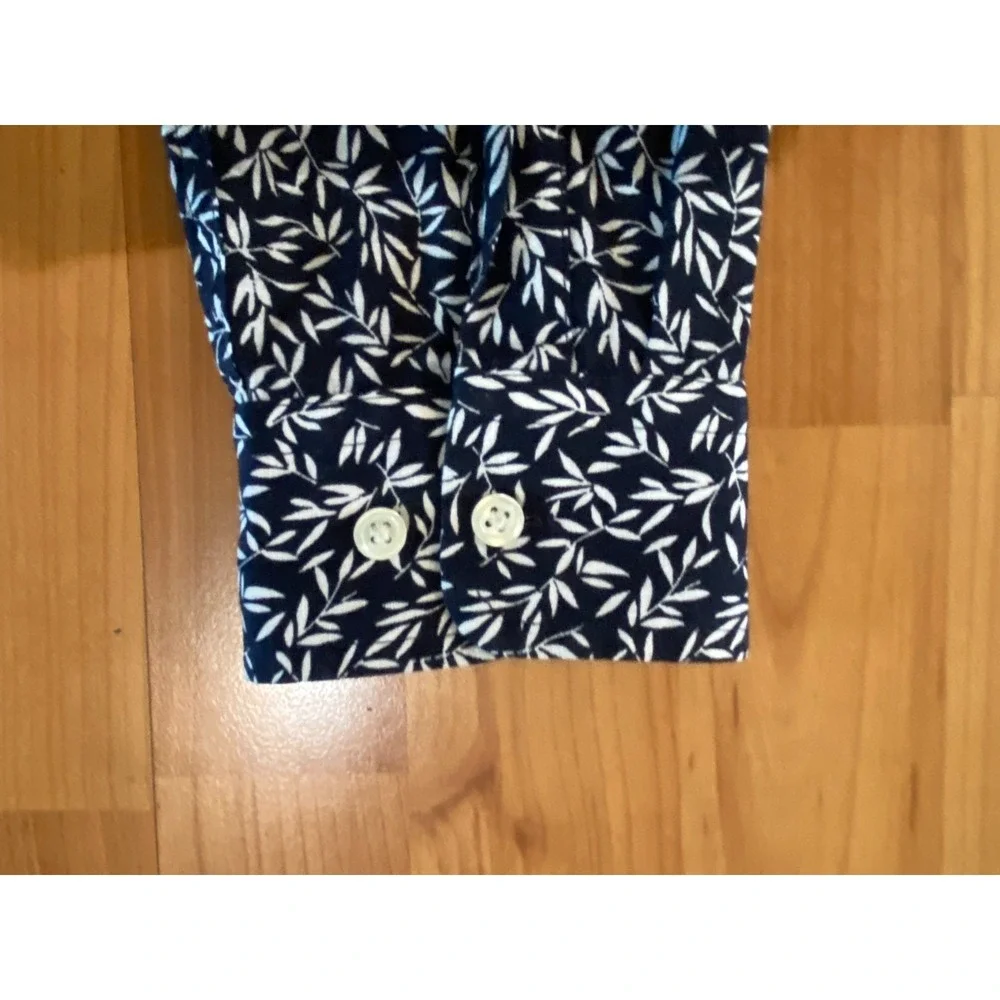 Banana Republic‎ Linen Cotton Shirt Mens M Slim Fit Navy Blue White Button Up